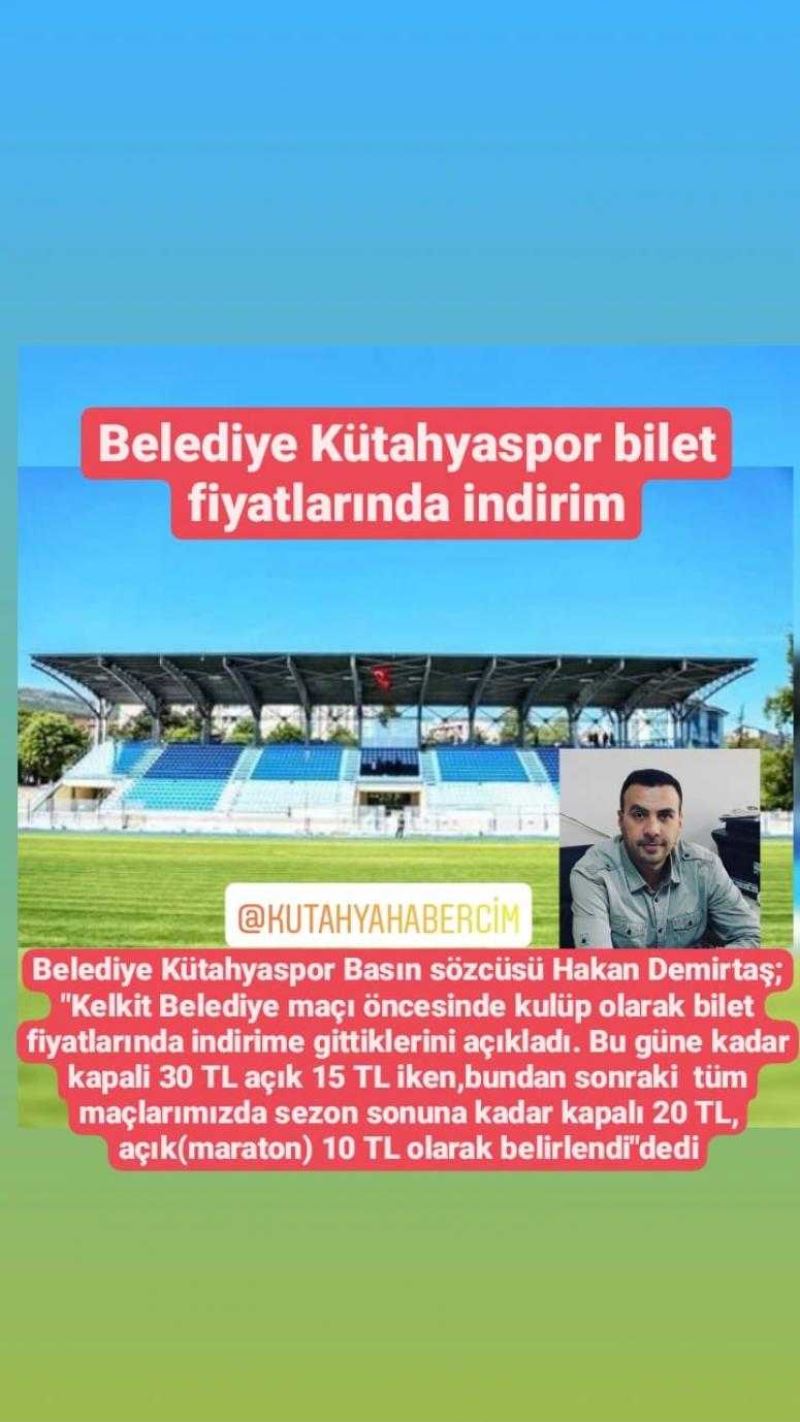 BELEDİYE KÜTAHYASPOR BİLET FİYATLARINDA İNDİRİME GİTTİ